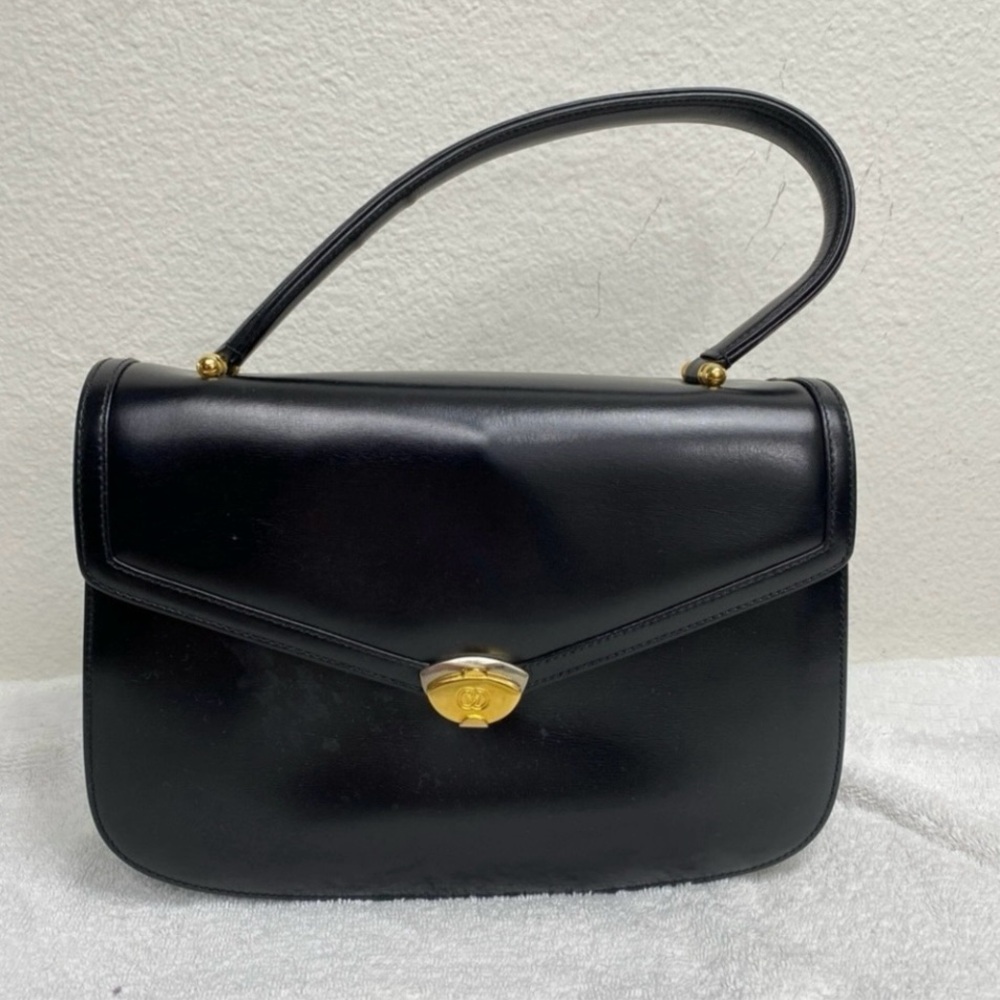 Authentic Vintage Gucci Black Smooth Leather Flap Top Handle Bag Purse Luxe Rare